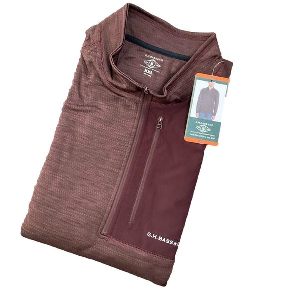 GH Bass Men's Quarter Zip Fleece Top Pullover Chest Pocket Red Size XXL NWT - Picture 1 of 7